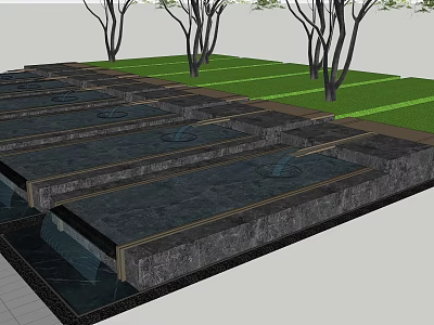 Garden Ornaments Featuring Stone Structures Water Elements Grass And Trees 3d model