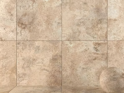 Textured Beige Wall Components Featuring Square Tiles And Spherical Decor 3d model