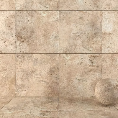 Textured Beige Wall Components Featuring Square Tiles And Spherical Decor 3d model