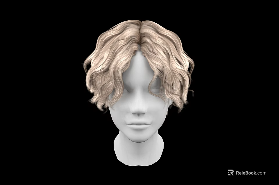 Realistic Blonde Curly Short Hair On White Human Mannequin Head Model 3d model 