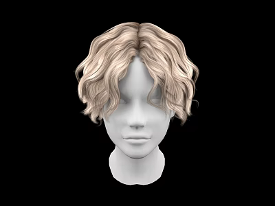 Realistic Blonde Curly Short Hair On White Human Mannequin Head Model 3d model