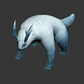 Crouching White Mythical Creature With Blue Antlers Ears And Snowflake Tail