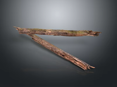 Crossed Wooden Logs With Natural Texture And Moss On Dark Background 3d model