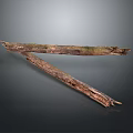 Crossed Wooden Logs With Natural Texture And Moss On Dark Background