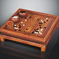 Traditional Wooden Go Board With Grid Pattern Go Stones And Small Bowls