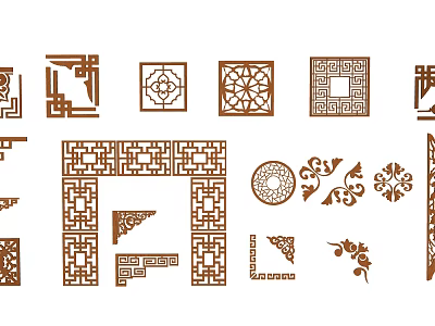 Chinese Style Ornament Decor Set With Hollow Carved Patterns Geometric Shapes And Floral Motifs 3d model
