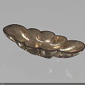 Golden Petal Shaped Decorative Metal Tray With Shiny Surface And Reflection On Black Background