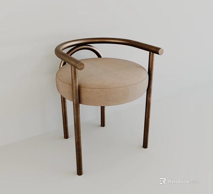 Modern Minimalist Round Fabric Upholstered Chair With Curved Bronze Metal Frame For Cozy Home Use 3d model 