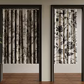 Elegant Floral Pattern Curtains With Black White Designs Hanging On Doors In Room