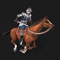 Man Riding Brown Horse Wearing Medieval Armor And Holding Steel Sword
