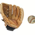 Tan Leather Baseball Gloves Shown From Four Different Angles With Red Logo 3d model