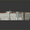 Detailed Architectural Model With Red And Blue Roofs White Exterior Walls