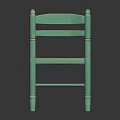 Turquoise Green Wooden Chair With Slatted Back Carved Legs And Woven Brown Seat
