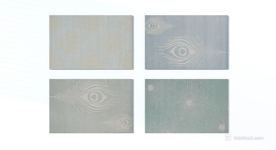 Soft Colored Square Rugs Featuring Peacock Feather Circular And Radial Patterns 3d model