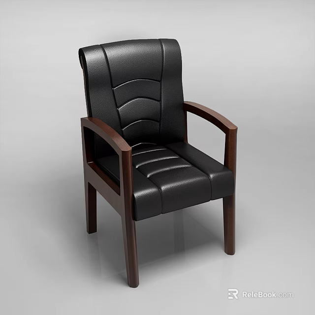 Black Leather Armchair With Wooden Armrests Sturdy Legs And Modern Design 3d model 