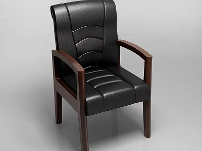 Black Leather Armchair With Wooden Armrests Sturdy Legs And Modern Design 3d model