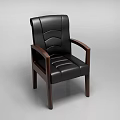 Black Leather Armchair With Wooden Armrests Sturdy Legs And Modern Design