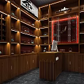 Elegant Chinese Tea Store Interior With Wooden Shelves Warm Lighting And Tea Sets