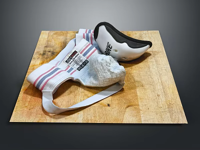 Stylish White Shoes With Red Blue Stripes Placed On Wooden Board Surface 3d model