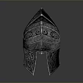 Medieval Weapon Helmet With Intricate Metallic Carvings And Decorative Ornate Patterns