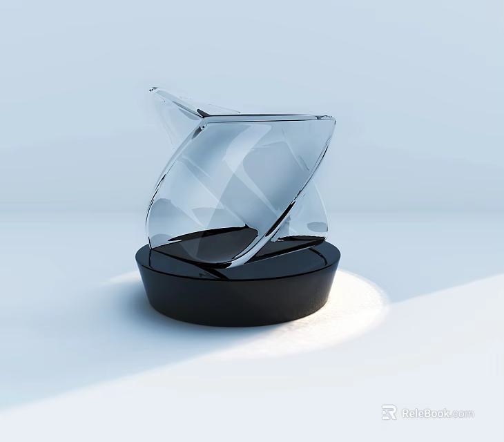 Modern Minimalist Decorative Ornament Set With Transparent Geometric Design And Black Base 3d model 