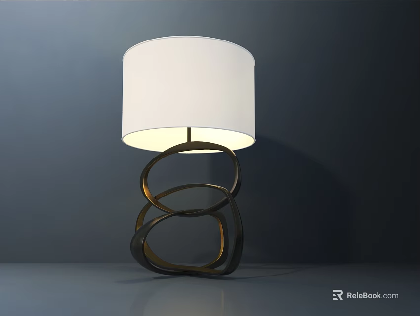 Modern Table Lamp With White Lampshade And Golden Ring Design Base 3d model 