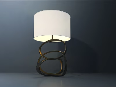 Modern Table Lamp With White Lampshade And Golden Ring Design Base 3d model