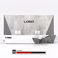 Modern White Reception Desk With LOGO Backdrop Computer Monitors And Chairs 3d model