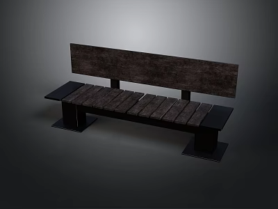 Modern Dark Wooden Bench With Backrest And Seat Planks On Metal Legs 3d model