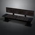 Modern Dark Wooden Bench With Backrest And Seat Planks On Metal Legs