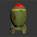 Green Barrel Shaped Weapon With Red Top Yellow Stripe Base Stand And Red Surface Spots