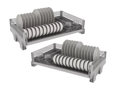 Two Tier Stainless Steel Dish Rack With Plates And Cups Storage 3d model