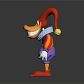 Game Movie Jester Character With Purple Body Red Hat Yellow Beak And Striped Sleeves