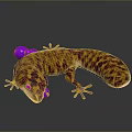 3D Rendered Brown Spotted Aquatic Animal With Purple Balls On Gray Gradient Background
