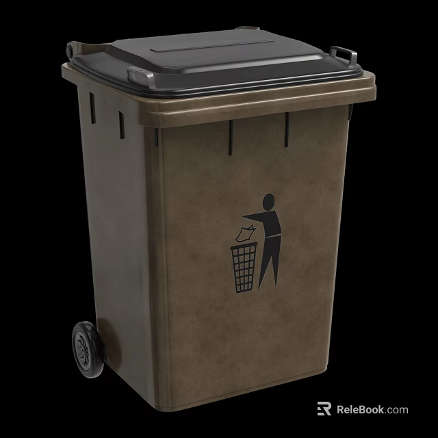 Public Waste Bin With Wheels Black Lid And Waste Disposal Icon 3d model 