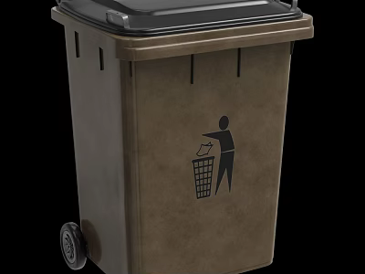 Public Waste Bin With Wheels Black Lid And Waste Disposal Icon 3d model