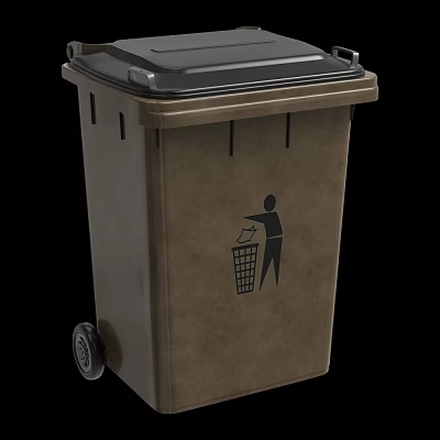 Public Waste Bin With Wheels Black Lid And Waste Disposal Icon 3d model