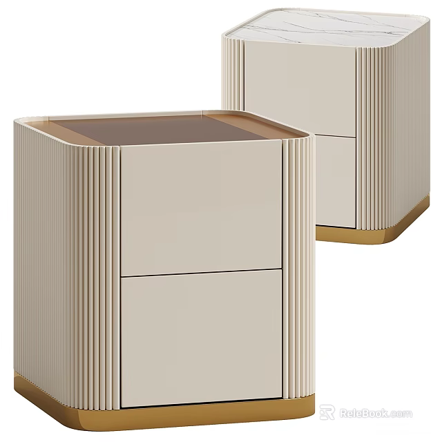 Elegant Modern Nightstand With Wooden Drawer And Gold Metal Trim Vertical Lines Design 3d model 