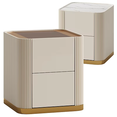 Elegant Modern Nightstand With Wooden Drawer And Gold Metal Trim Vertical Lines Design 3d model