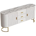 Modern White TV Stand With Gold Metal Legs Vertical Stripes Drawers And Cabinets
