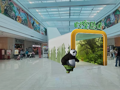 Panda in Mall Atrium With Yellow Archway Green Background And Colorful Murals 3d model