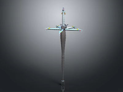 3D Model Decorative Sword With Metallic Sharp Blade And Colorful Wing Like Structures 3d model