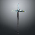 3D Model Decorative Sword With Metallic Sharp Blade And Colorful Wing Like Structures 3d model