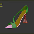 Women's Silver High Heels with Orange Inner Lining and Geometric Metallic Heel Fashionable Design