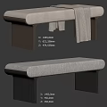 Modern Upholstered Bench With Beige Cushion Gray Blanket And Wooden Black Legs