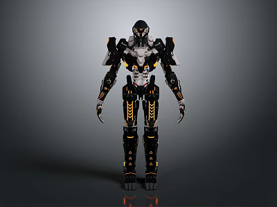 Futuristic Robot Game Movie Character With Black Yellow Mechanical Armor Design 3d model