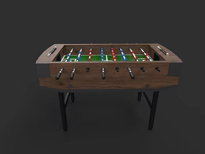 Wooden Foosball Table With Green Surface Red Blue Players And Sturdy Legs 3d model
