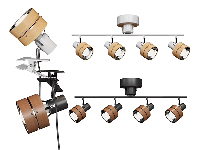 Modern Downlights and Spotlights with Track Mounted Wooden Metal Designs for Home Lighting 3d model