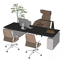 Modern Office Desk Workspace Setup With Computer Monitor Office Chairs And Potted Plant