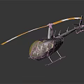 Black Helicopter with Yellow and White Rotors on Gray Background and Reflective Surface